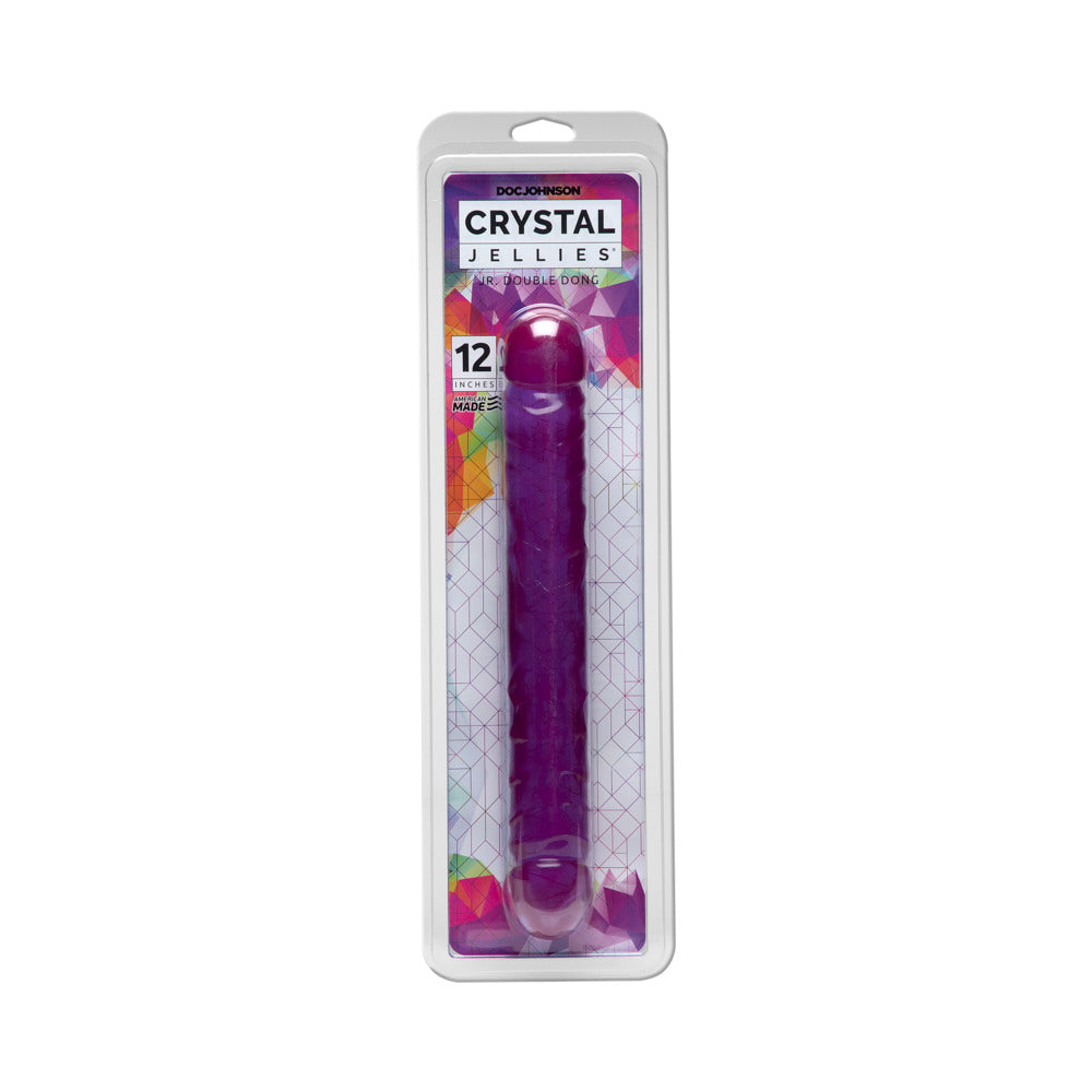 Doc Johnson Crystal Jellies Double Dong Jr. 12in - Purple - Flexible Design