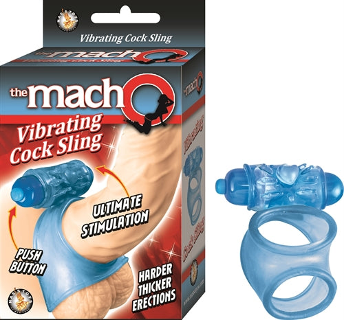 Macho Vibrating Cock Sling – Blue – Waterproof and Phthalate Free