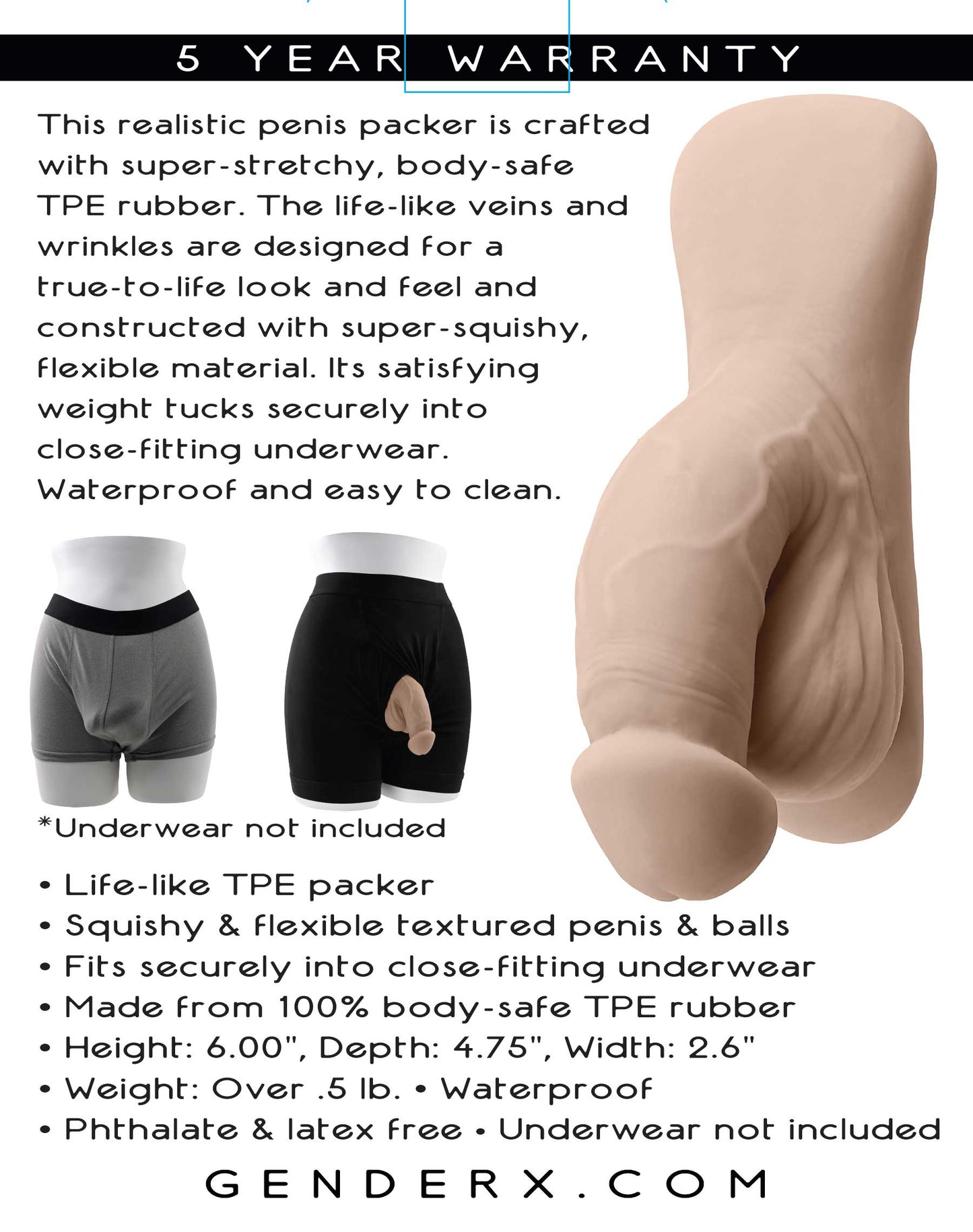 Evolved Novelties 4 Inch Packer – Realistic Penis Packer – Body-Safe TPE Rubber