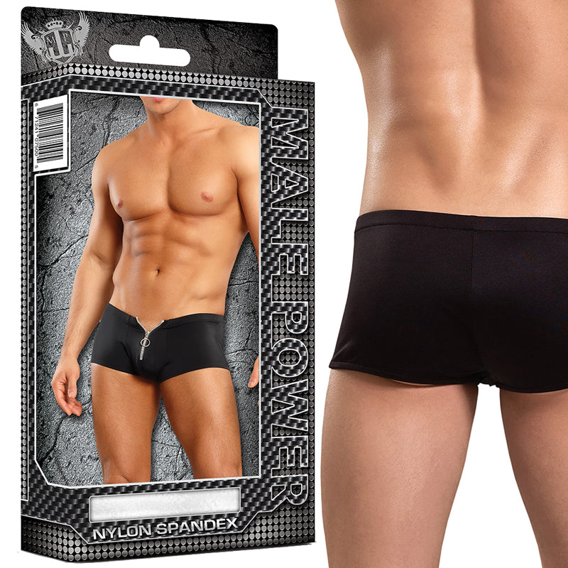 Male Power Zipper Shorts L/XL Underwear - Black