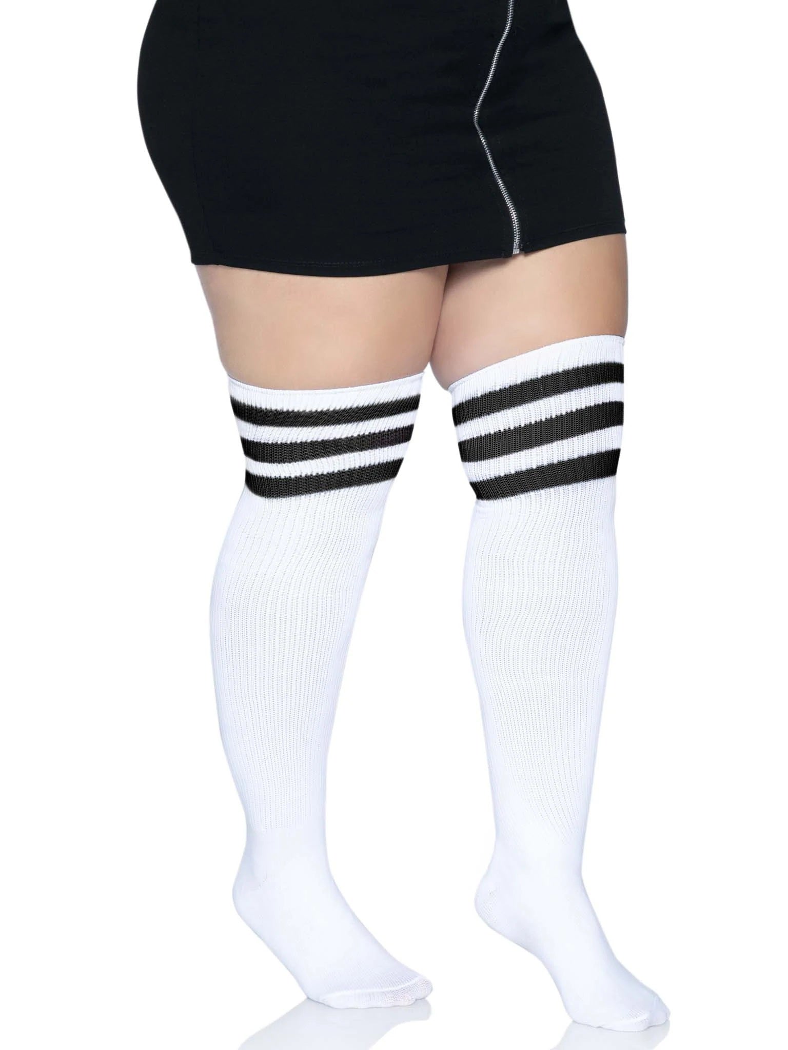 Leg Avenue Kellee Plus Size Over the Knee Athletic Socks - White/Black