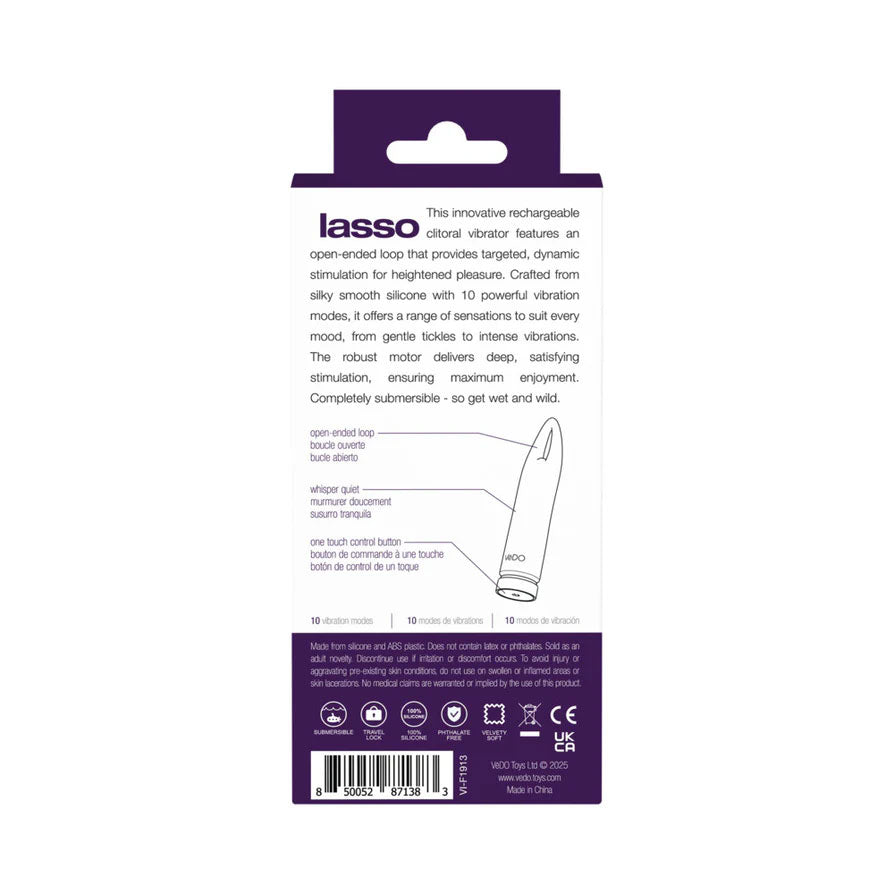 VeDO Lasso Rechargeable Clitoral Bullet Vibrator - Purple - 10 Vibration Modes