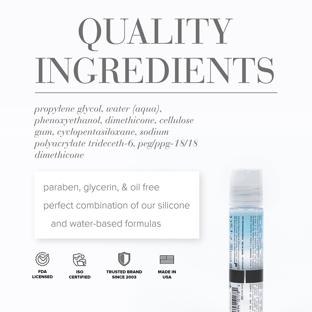 JO Classic Hybrid Lubricant 1 oz – Clear – Long-Lasting Water and Silicone Blend