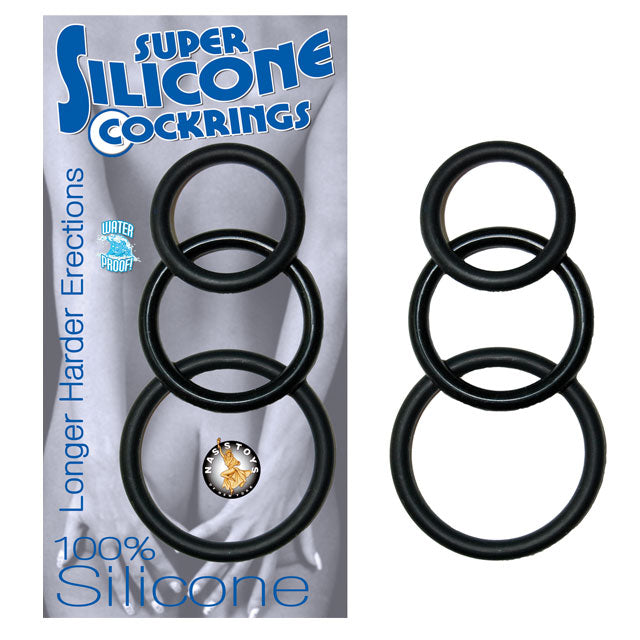 Nasstoys Super Silicone Cockrings – 3 Rings in Black – Waterproof