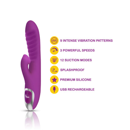 Frenzy Clitoral Suction Rabbit - Dual Motor Silicone Vibrator - Berry