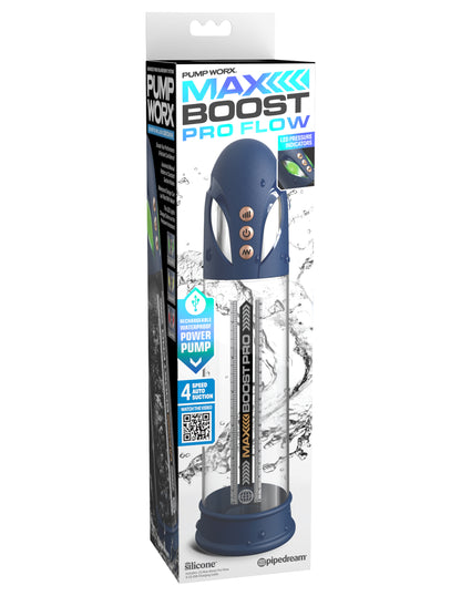 Pipedream Max Boost Pro Flow Penis Pump - Waterproof, Multi-Function, Blue