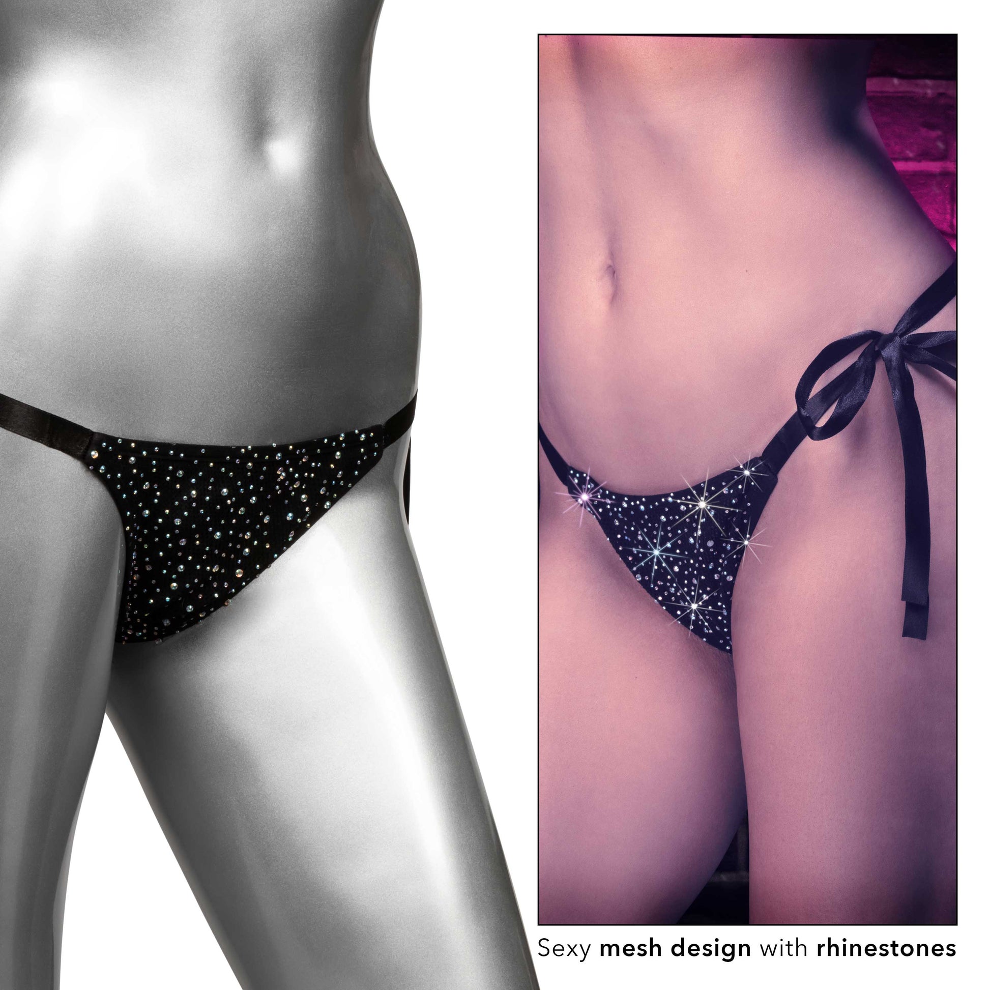 CalExotics Radiance Side Tie Panties - Black - Rhinestone Accents