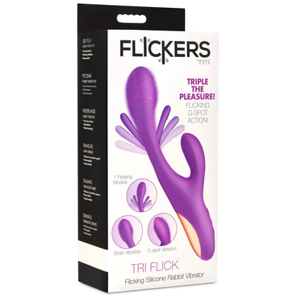 XR Brands Tri-Flick Silicone Rabbit Vibrator with Flicking Action – Purple