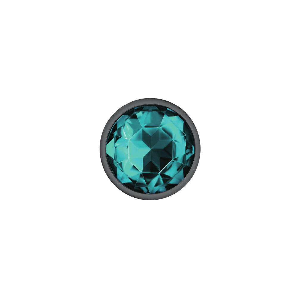 Cheeky Charms Teal Round Gem Gunmetal Metal Anal Plug - Medium