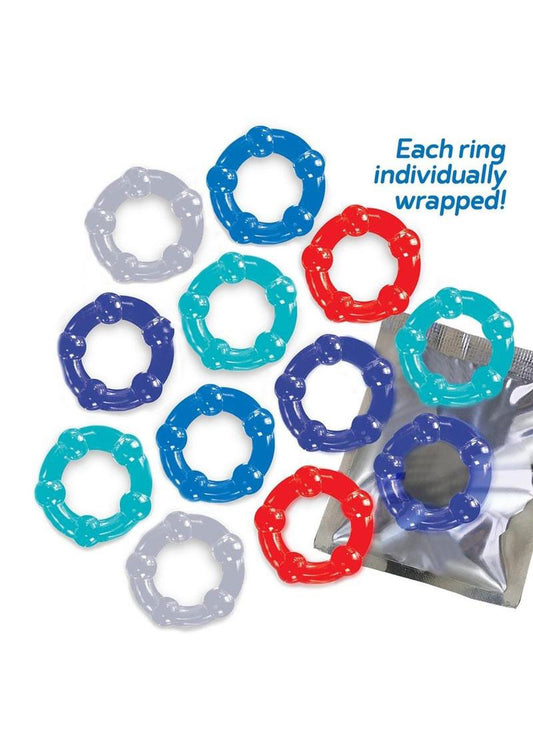 The 9's Baller Dozen Beaded Cock Ring Set - 12 Pieces - Multi-Color