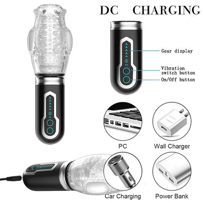 The Male Rose 3 Thrusting, Rotating, and Vibrating Rechargeable Oral Sex Penis Masturbator - Clear