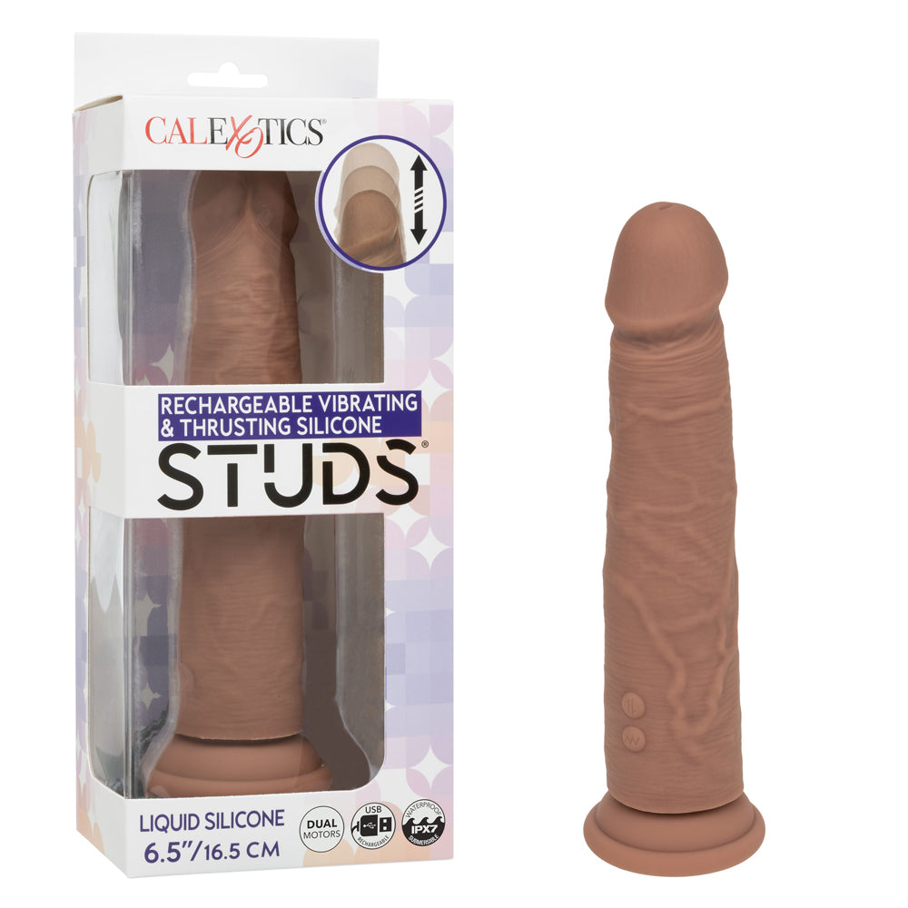 CalExotics Rechargeable Vibrating and Thrusting Silicone Stud - Brown