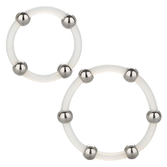 CalExotics Steel Beaded Silicone Ring Set – Comfortable Supportive Rings with Stainless Steel Beads