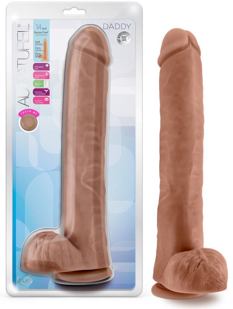 Au Naturel Daddy 14-Inch Dildo with Realistic Texture and Suction Cup - Mocha