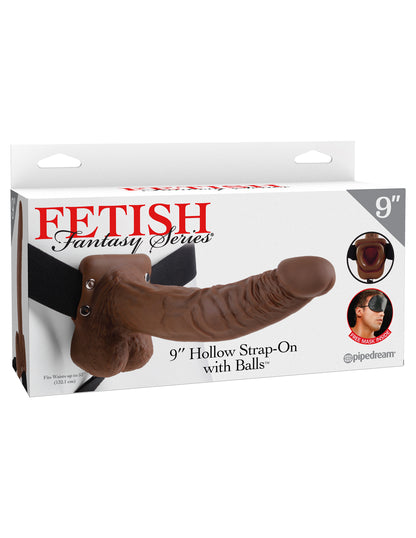 Pipedream Fetish Fantasy Series 9-Inch Hollow Strap-On with Balls - Brown