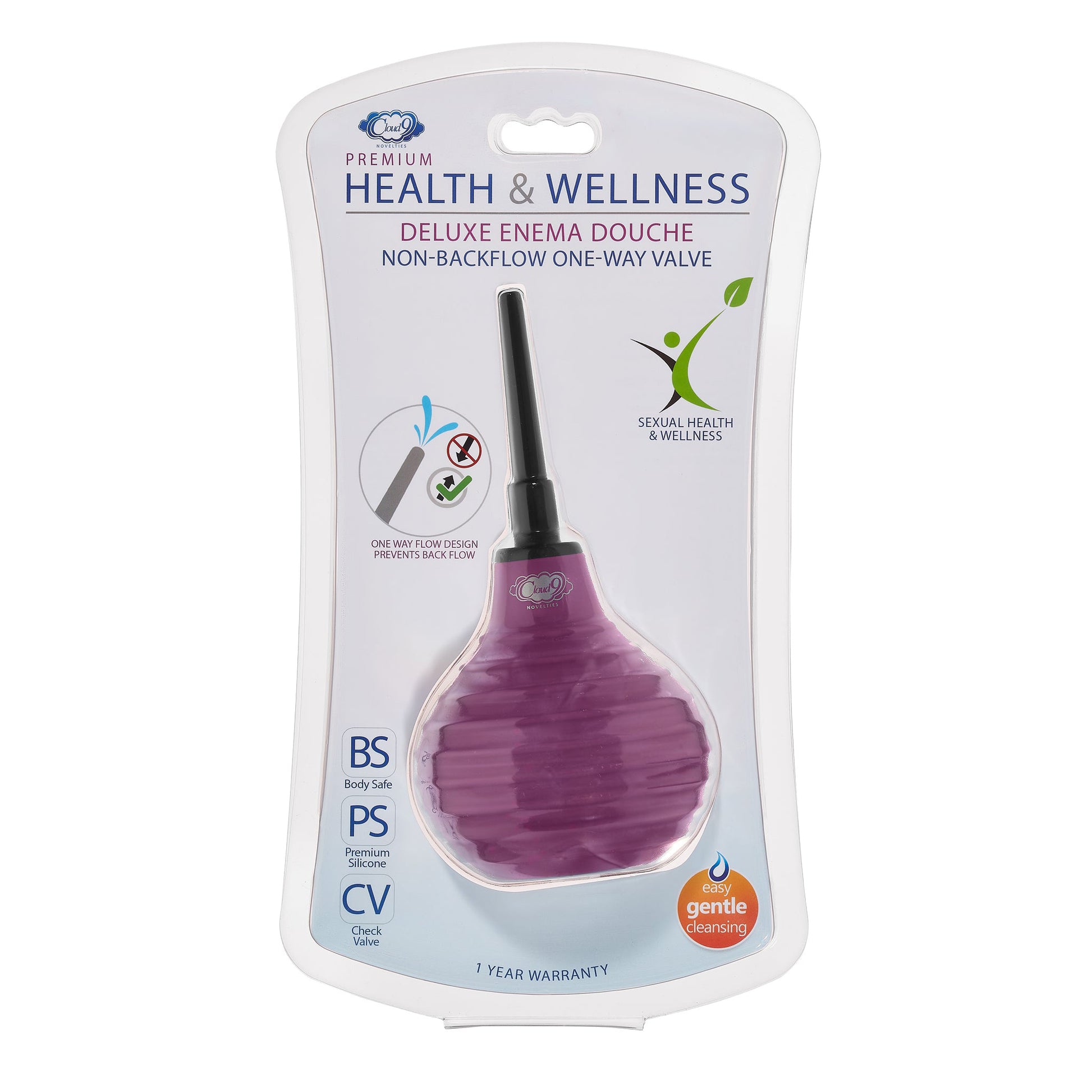 Cloud 9 Health & Wellness Enema Douche with One-Way Valve – Purple