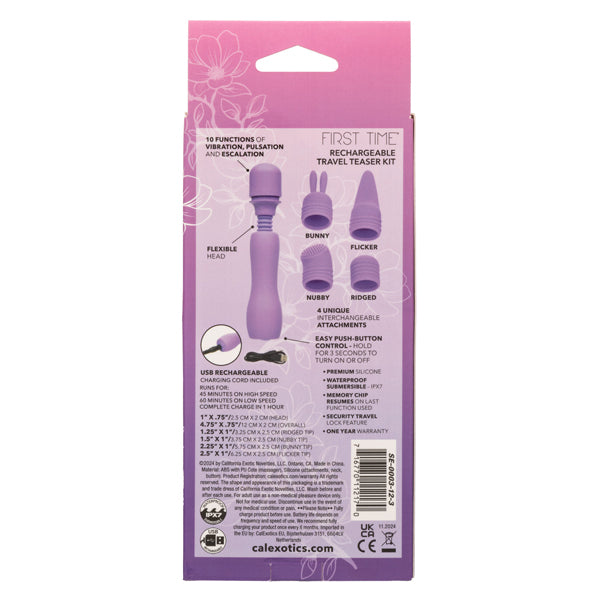 CalExotics First Time Rechargeable Travel Teaser Kit – Multi-Function Massager – Purple