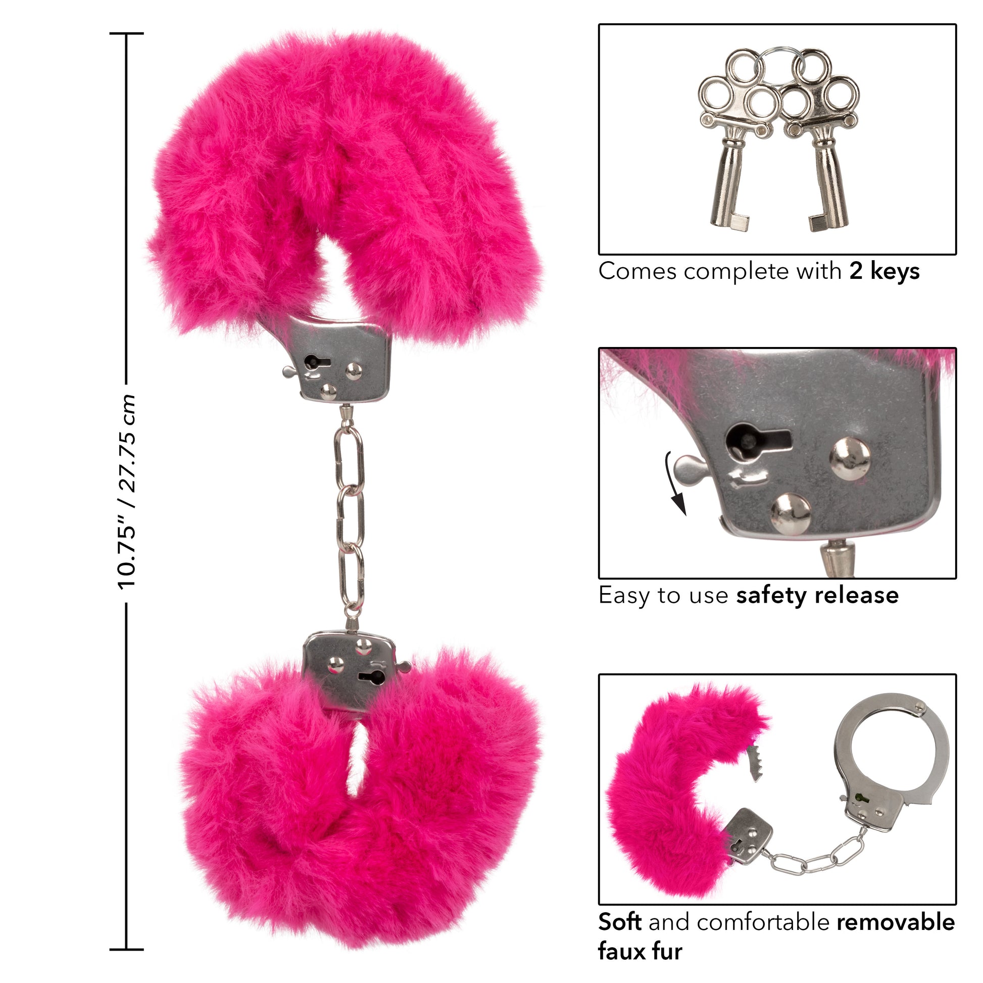 CalExotics Ultra Fluffy Furry Cuffs – Adjustable Restraint Cuffs – Pink