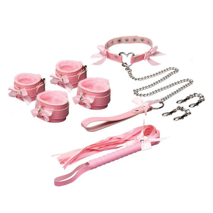 Kawaii Bondage Set – Pink Bondage Kit with Collar, Cuffs, and Flogger