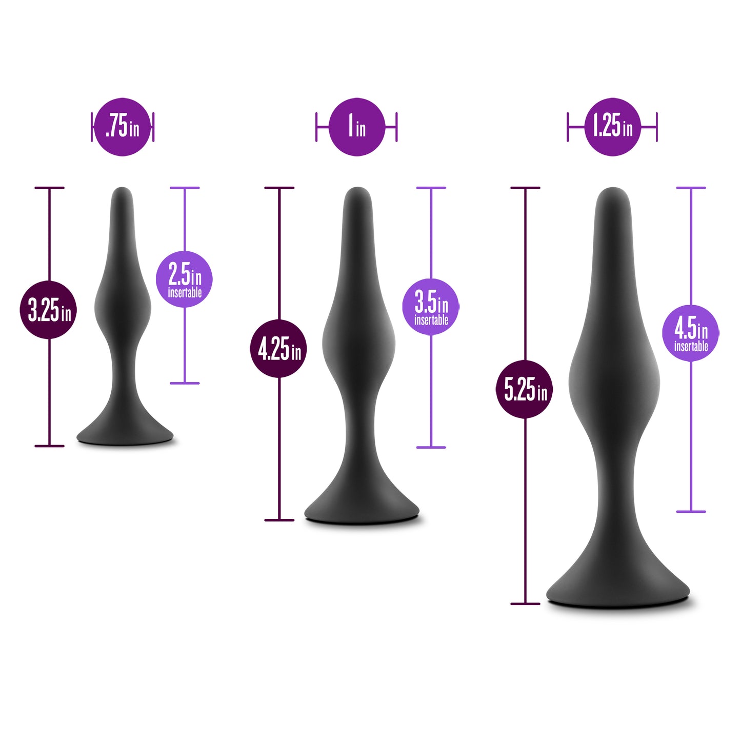 Anal Adventures Platinum Silicone Beginner Plug Kit - Black - Three Graduated Sizes