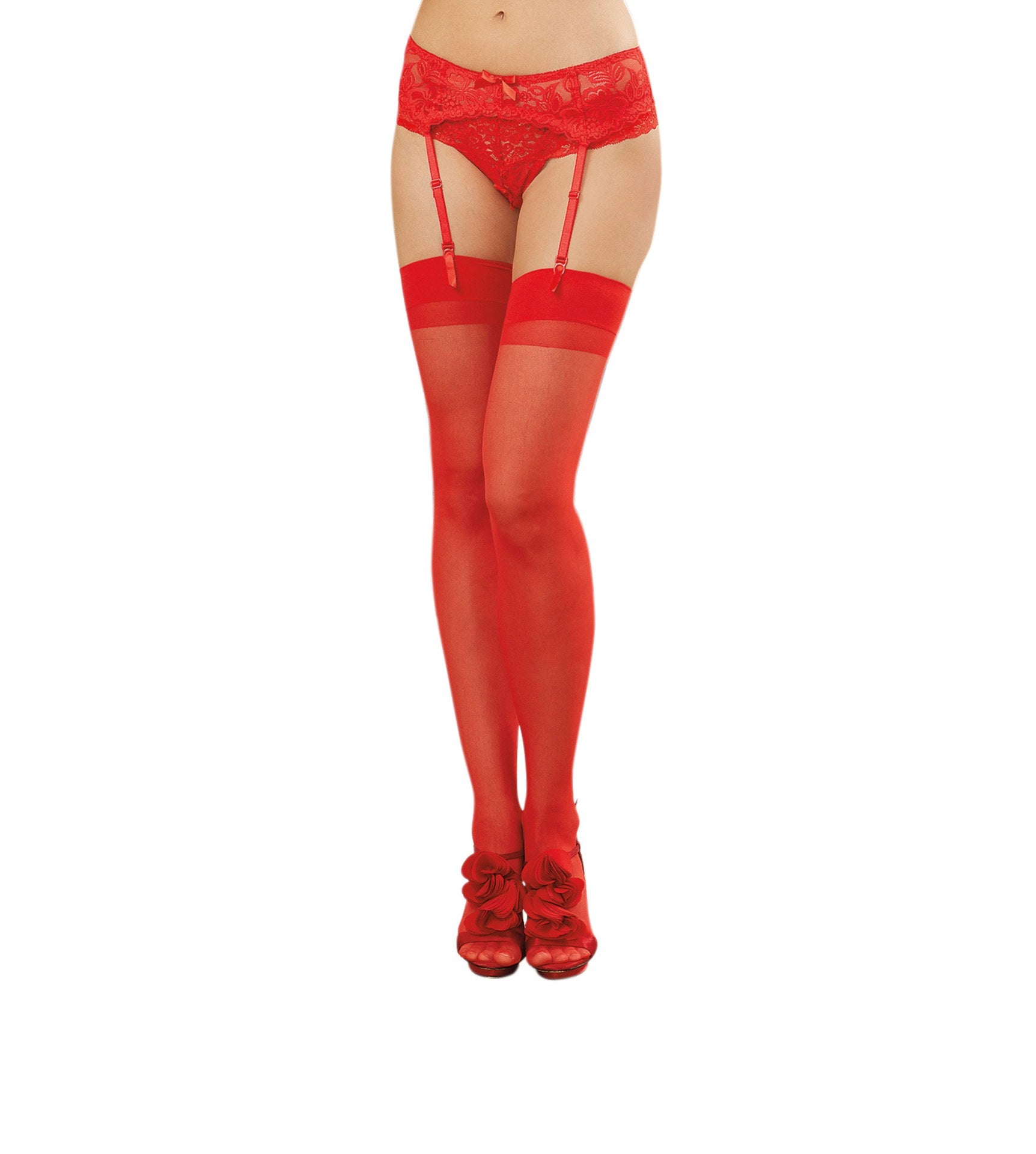 Dreamgirl Sheer Thigh High Stockings with Back Seam - Red
