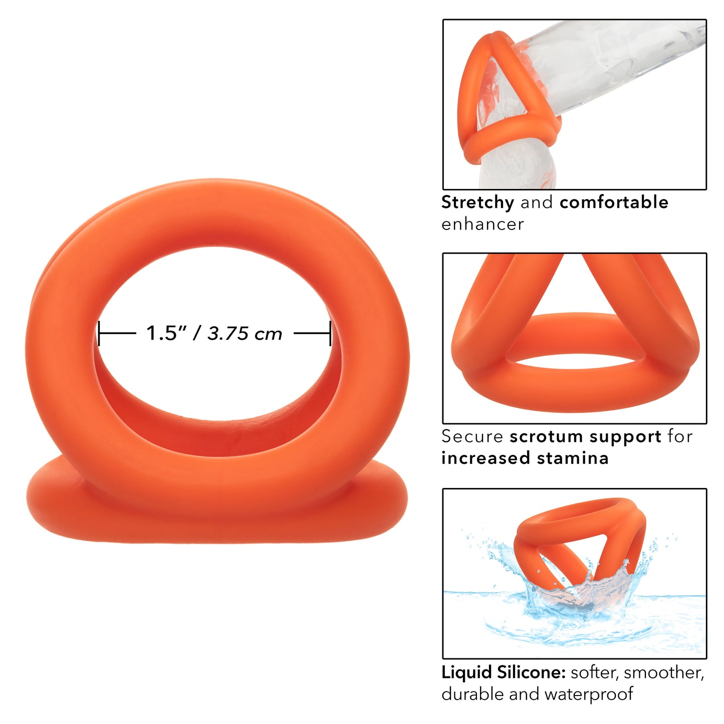 CalExotics Alpha Liquid Silicone Tri-Ring - Orange - Triple Ring Cock and Scrotum Enhancer