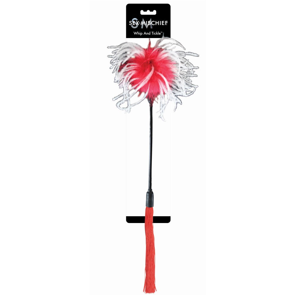 Sportsheets Sex & Mischief Whip & Tickle Dual-Action Whip and Tickler – Red/White
