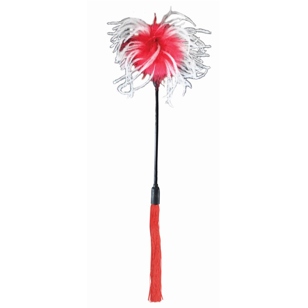 Sportsheets Sex & Mischief Whip & Tickle Dual-Action Whip and Tickler – Red/White