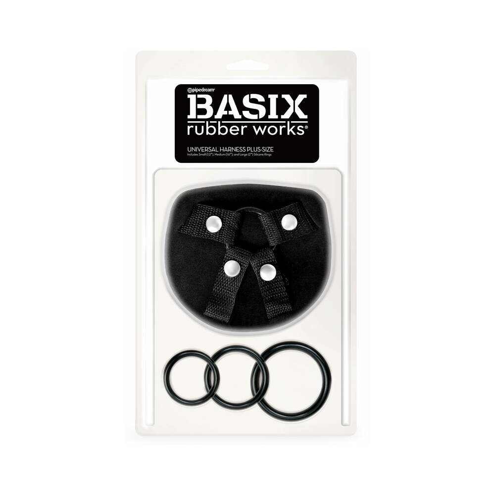 Pipedream BASIX Universal Harness Plus Size – Black – Adjustable with Silicone Rings