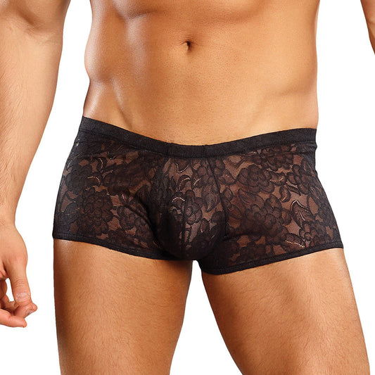 Male Power Stretch Lace Mini Short - Black - Large