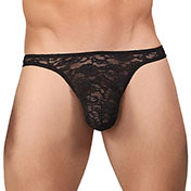 Male Power Stretch Lace Bong Thong – Black – L/XL