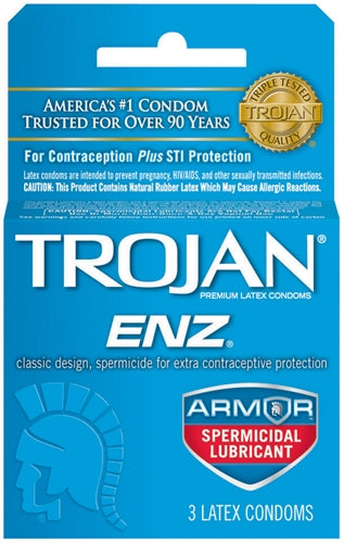 Trojan ENZ Armor Spermicidal Lubricated Condoms - 3 Pack - Latex