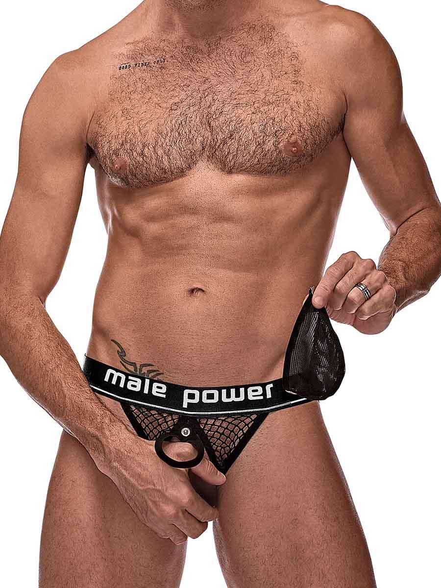 Male Power Cock Pit Net Cock Ring Jock - S/M - Black