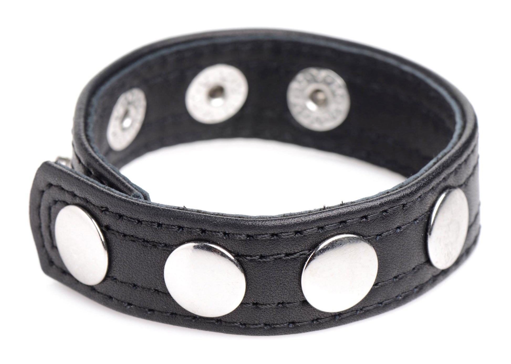 XR Brands Cock Gear Leather Speed Snap Cock Ring – Black – Fully Adjustable