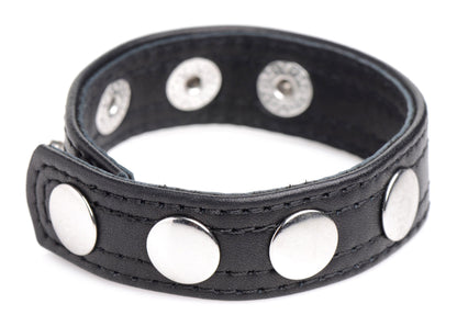 XR Brands Cock Gear Leather Speed Snap Cock Ring – Black – Fully Adjustable