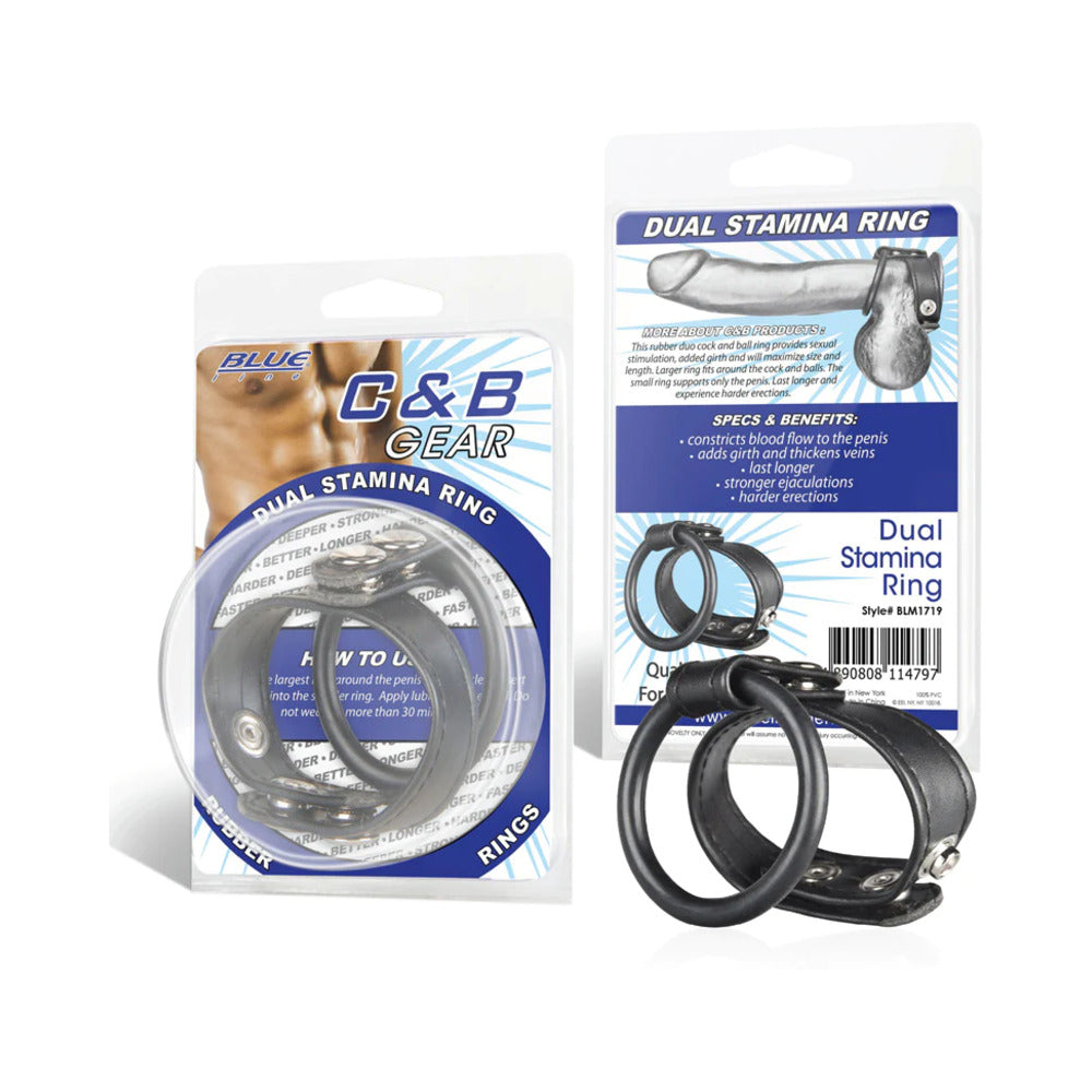Blue Line C&B Gear Dual Stamina Ring - Black - Enhances Girth and Provides Stimulation