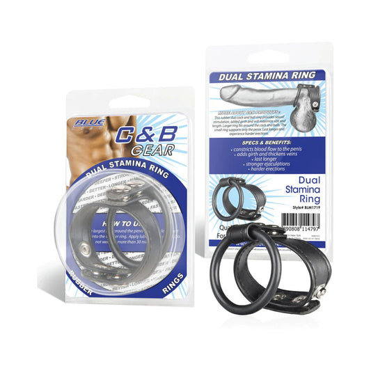 Blue Line C&B Gear Dual Stamina Ring - Black - Enhances Girth and Provides Stimulation