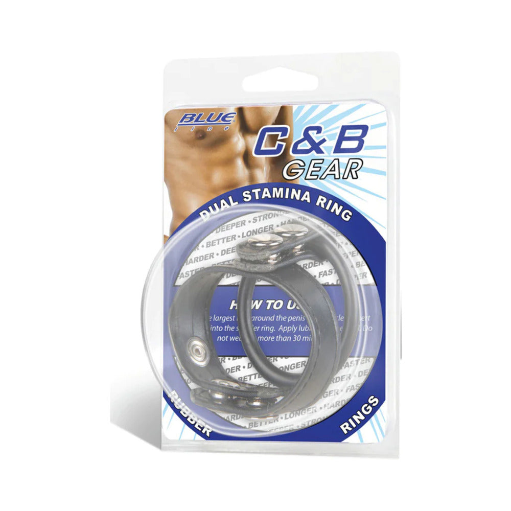 Blue Line C&B Gear Dual Stamina Ring - Black - Enhances Girth and Provides Stimulation