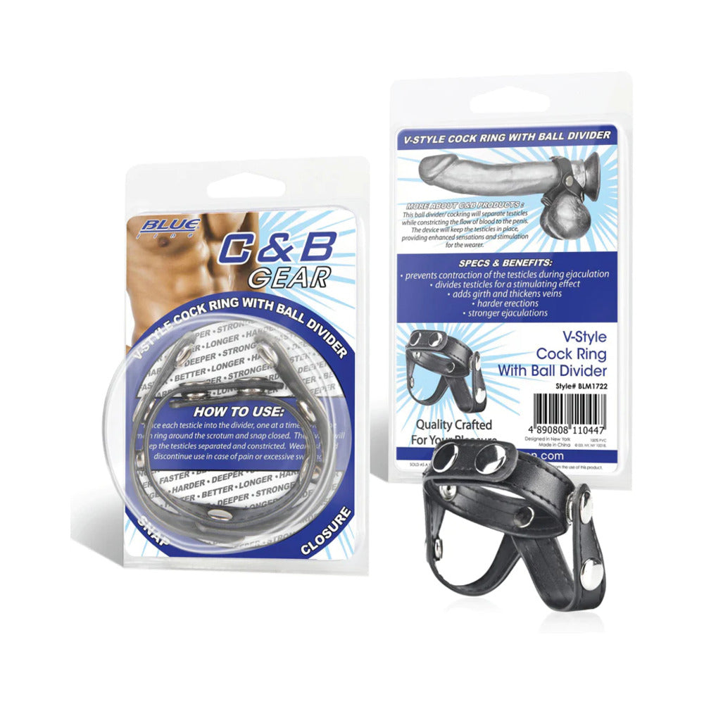 Blue Line C&B Gear V-Style Cock Ring with Ball Divider - Black