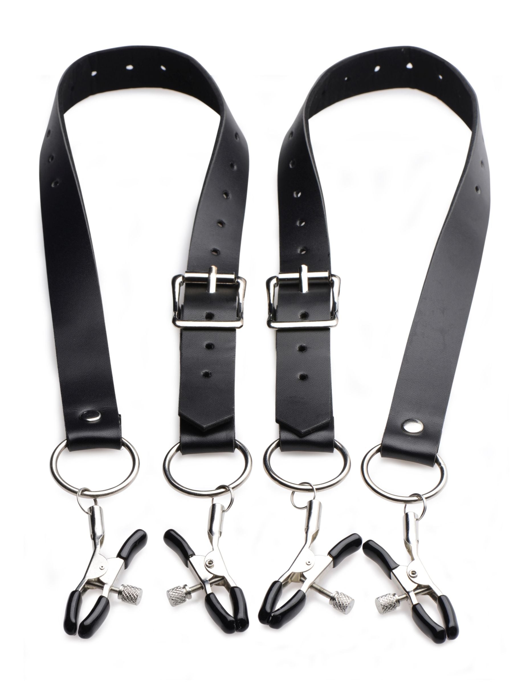 XR Brands Spread Labia Spreader Straps with Clamps – Black