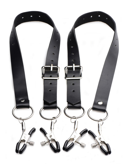 XR Brands Spread Labia Spreader Straps with Clamps – Black