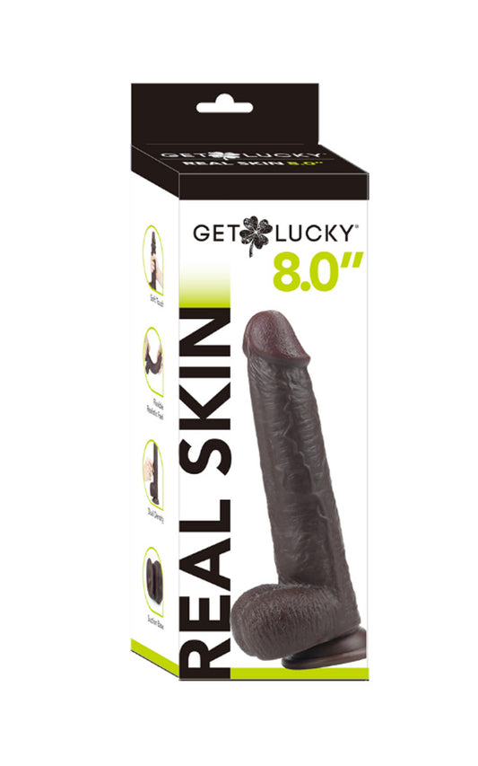 Real Skin 8" Dual Layer Dildo - Dark Brown - Realistic Design