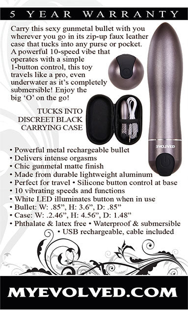 Evolved Novelties Travel-Gasm 10-Speed Waterproof Bullet Vibrator - Gunmetal