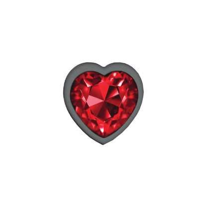 Cheeky Charms Deep Red Heart Gem Gunmetal Metal Anal Plug - Small