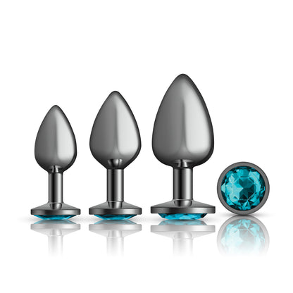 Viben Teal Round Gem Anal Trainer Kit – Gunmetal – 3 Piece Set