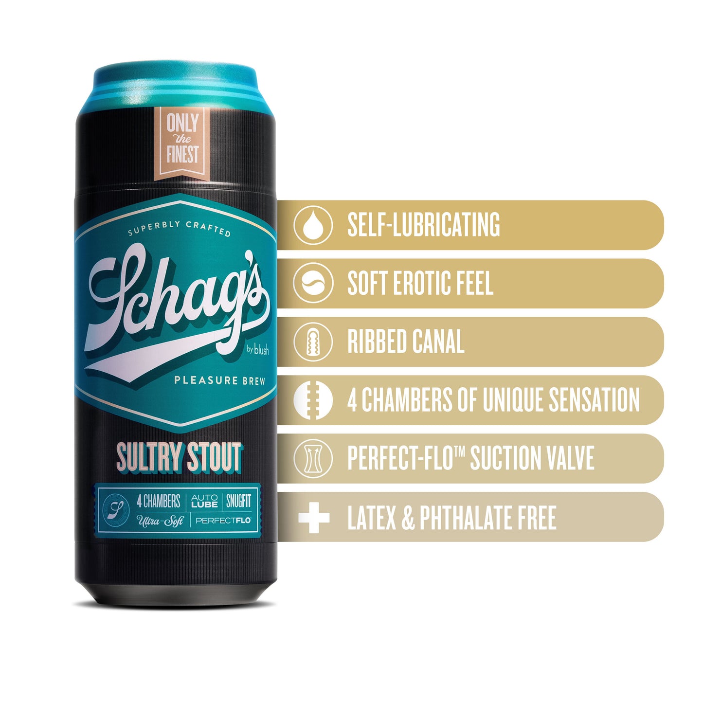 Schag's Sultry Stout Stroker – Self-Lubricating with Ribbed Chambers – Frosted
