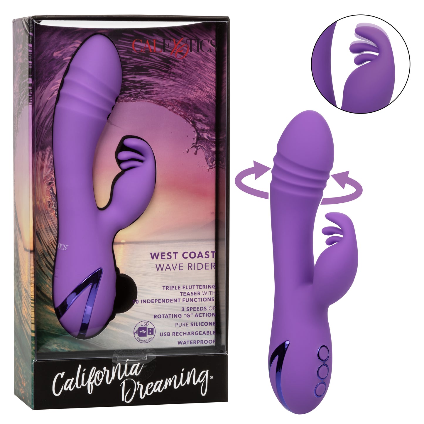 California Dreaming West Coast Wave Rider – Waterproof Silicone Vibrator with G-Massager – Ocean Color
