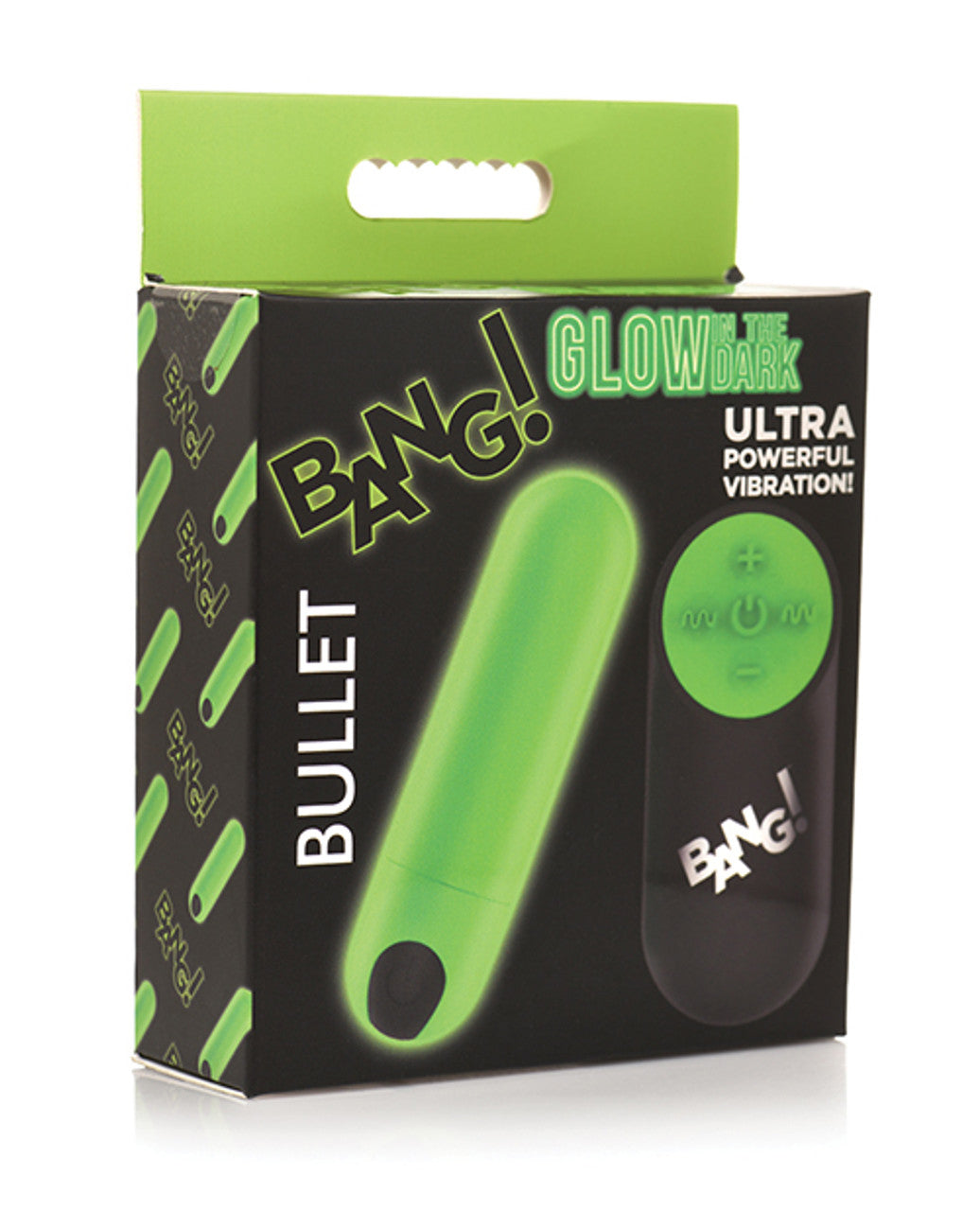 XR Brands Glow in the Dark Bullet with Remote - Green - 28 Vibration Patterns