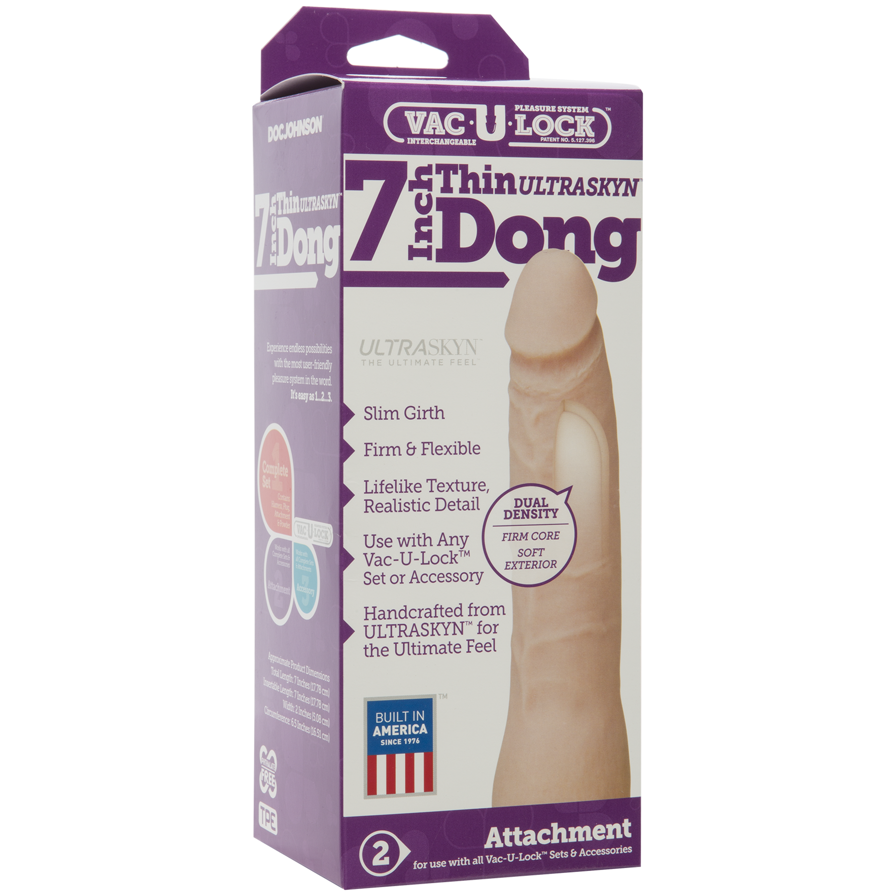 Doc Johnson Vac-U-Lock 7-Inch Ultraskyn Thin Dong Attachment - Vanilla