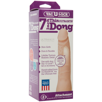 Doc Johnson Vac-U-Lock 7-Inch Ultraskyn Thin Dong Attachment - Vanilla